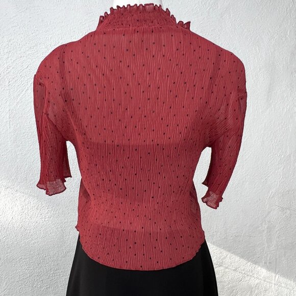 Azalea Polka Dot Sheer Plisse Short Sleeve Mock Neck Rust Color Top Size Small - Picture 14 of 15